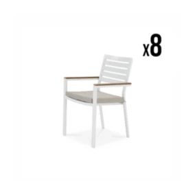 Lot de 8 chaises empilables en aluminium blanc avec coussin - Osaka