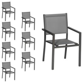 Lot de 8 chaises en aluminium anthracite - textilène gris - HAPPY GARDEN