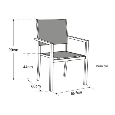 Lot de 8 chaises en aluminium anthracite - textilène gris - Happy Garden