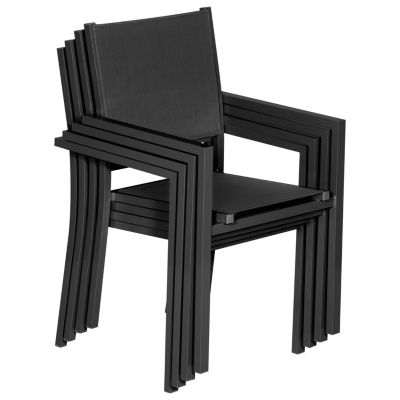 Chaises De Jardin MARBELLA Happy Garden - Lot De 8, Textilène Gris, Aluminium Anthracite - Empilables, Support 120 Kg