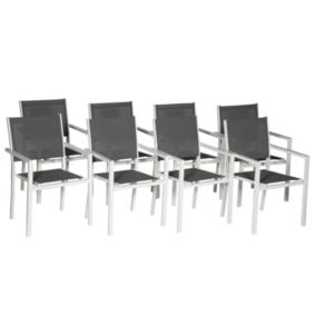 Lot de 8 chaises en aluminium blanc - textilène gris - Happy Garden