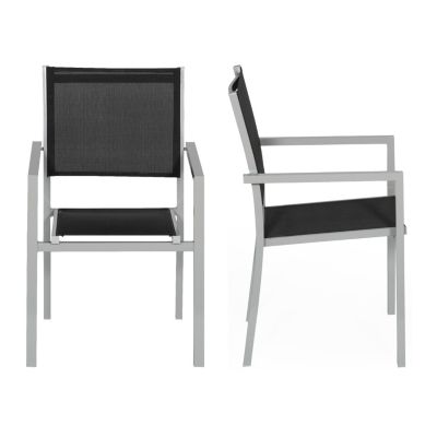 Lot de 8 chaises en aluminium gris - textilène noir - Happy Garden