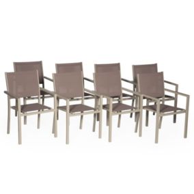 Lot de 8 chaises en aluminium taupe - textilène taupe - Happy Garden