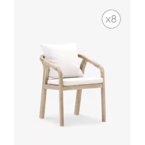 Lot de 8 chaises en bois et corde avec coussins beiges - Siena