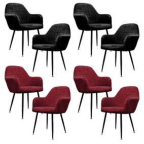 Lot de 8 chaises fauteuil design velours salle à manger cuisine noir / bordeaux