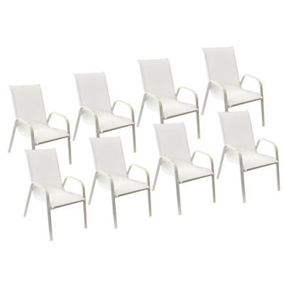 Lot de 8 chaises MARBELLA en textilène blanc - aluminium blanc - HAPPY GARDEN