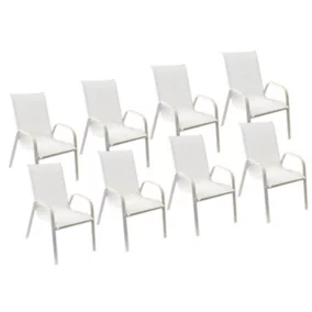 Lot de 8 chaises MARBELLA en textilène blanc - aluminium blanc - Happy Garden
