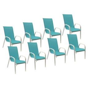 Lot de 8 chaises MARBELLA en textilène bleu - aluminium blanc - Happy Garden