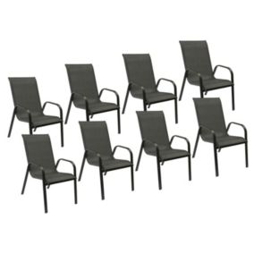 Lot de 8 chaises MARBELLA en textilène gris - aluminium gris anthracite - HAPPY GARDEN
