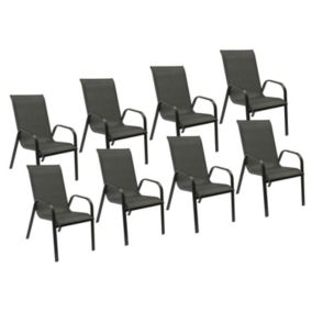 Lot de 8 chaises MARBELLA en textilène gris - aluminium gris anthracite - Happy Garden
