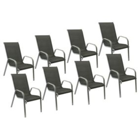 Lot de 8 chaises MARBELLA en textilène gris - aluminium gris - HAPPY GARDEN