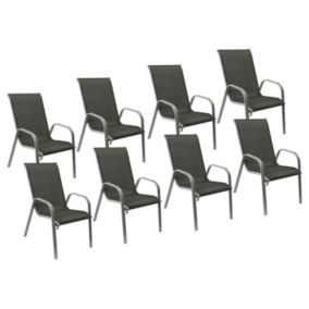 Lot de 8 chaises MARBELLA en textilène gris - aluminium gris - Happy Garden