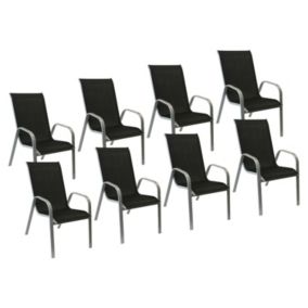 Lot de 8 chaises MARBELLA en textilène noir - aluminium gris - Happy Garden