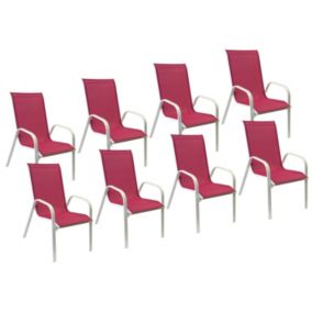 Lot de 8 chaises MARBELLA en textilène rose - aluminium blanc - Happy Garden