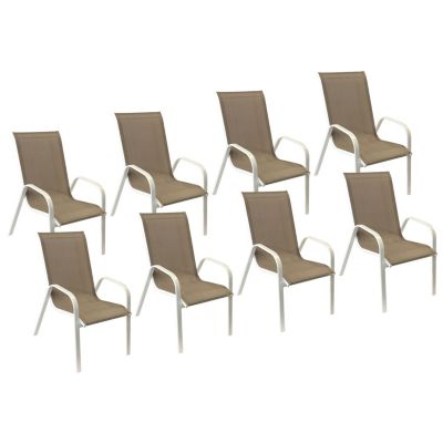 Lot de 8 chaises MARBELLA en textilène taupe - aluminium blanc - Happy Garden