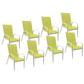 Lot de 8 chaises MARBELLA en textilène vert - aluminium blanc - Happy Garden
