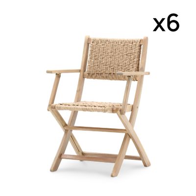 Lot de 8 chaises pliantes en bois avec accoudoirs en jonc - Serena