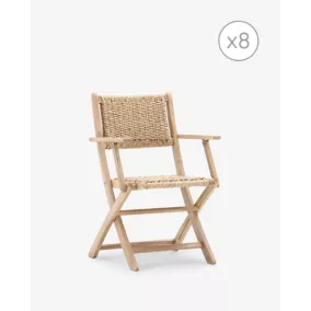 Lot de 8 chaises pliantes en bois avec accoudoirs en jonc - Serena