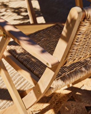 Lot de 8 chaises pliantes en bois avec accoudoirs en jonc - Serena