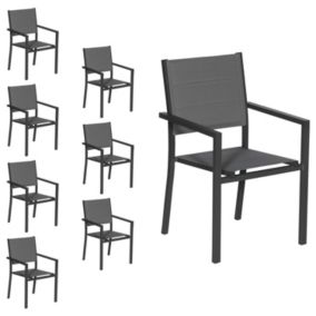 Lot de 8 chaises rembourrées en aluminium anthracite - textilène gris - HAPPY GARDEN