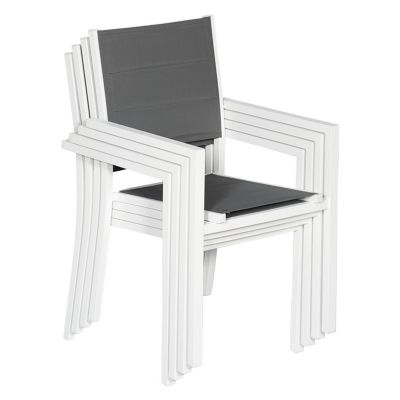 Lot de 8 chaises rembourrées en aluminium blanc - textilène gris - Happy Garden