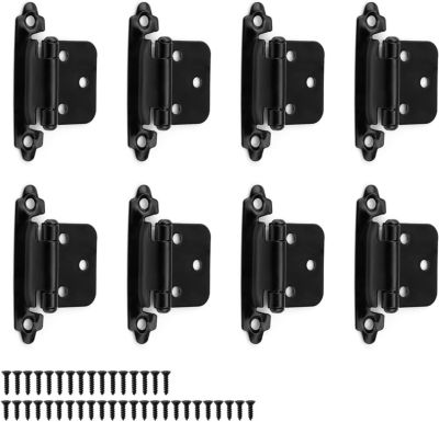 Lot de 8 charnières métalliques noires, épaisseur 1,5 mm, pour porte d'armoire, avec 40 vis