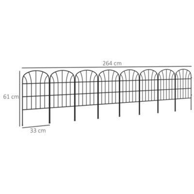 Lot de 8 clôtures de jardin décoratives avec ornements métal noir