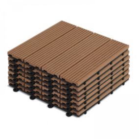 Lot de 8 dalles clipsables en bois synthétique marron clair  Oviala