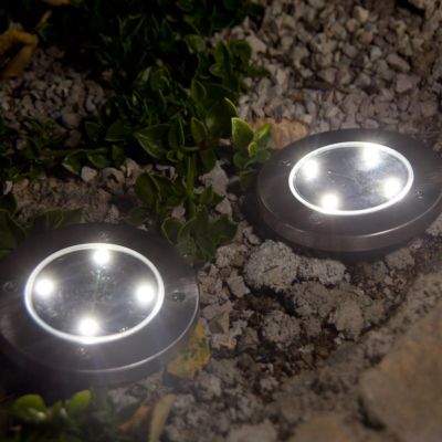 Lot de 8 spots solaires ronds DECKY Argent Acier inoxydable D12cm