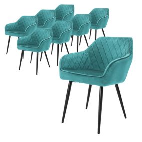 Lot de 8x chaises de salle à manger rembourrée en velours fauteuils pétrole