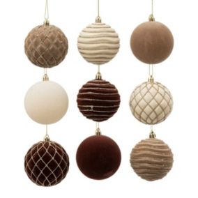 Lot de 9 Boules de Noël Déco "Marron Glacé" 8cm Marron