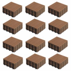 Lot de 96 dalles clipsables bois synthétique marron  Oviala