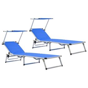 Lot de deux chaises longues pliables aluminium bleu Helloshop26