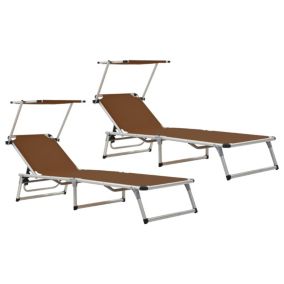 Lot de deux chaises longues pliables aluminium marron Helloshop26