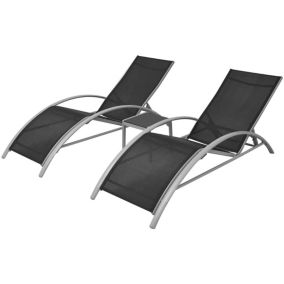 Lot de deux chaises longues transat aluminium noir Helloshop26