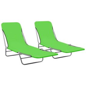 Lot de deux chaises longues transat tissu vert Helloshop26