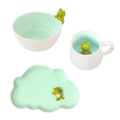 Lot de vaisselle 3 pièces pour enfant Turquoise - Miam Grenouille par Médard de Noblat