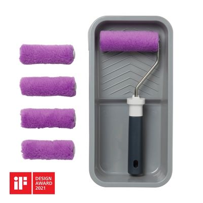 Lot mini rouleau monocouche + 4 manchons + bac à peinture GoodHome 100mm