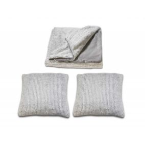 Lot plaid + 2 Coussins blancs texturés aspect tricot - LENO