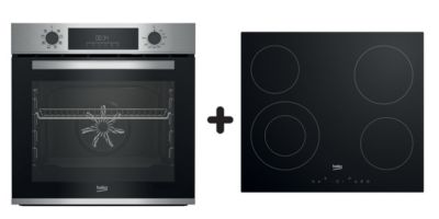 Lot plaque de cuisson vitrocéramique et four chaleur tournante 72L Beko BBIE12300XD