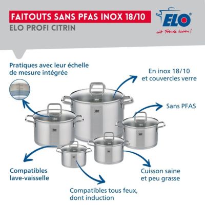 Lot Poêles 24/28 cm Elo Bistro Line et Faitout 16 cm