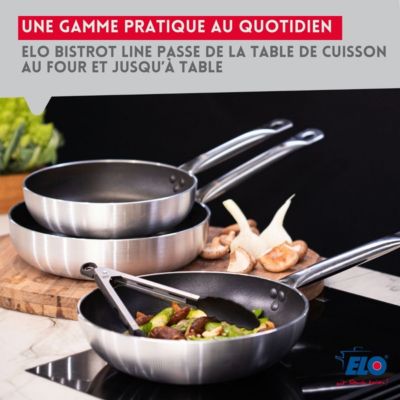 Lot Poêles 28/32 cm & Faitouts 12/14/20 cm Elo Bistro Line