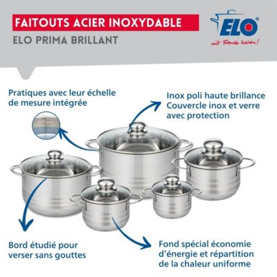 Lot Poêles 28/32 cm & Faitouts 12/14/20 cm Elo Bistro Line
