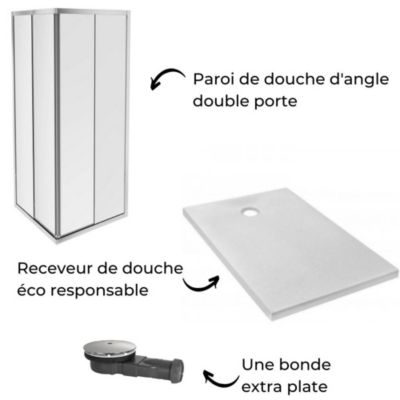 Lot receveur douche JACOB DELAFON Ipso 90x90 cm  + paroi douche d'angle 190x90 cm Serenity