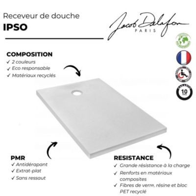 Lot receveur douche JACOB DELAFON Ipso 90x90 cm  + paroi douche d'angle 190x90 cm Serenity