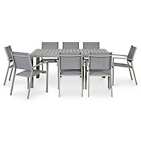 Lot table de jardin Blooma Baldi + 6 fauteuils de jardin aluminium et toile