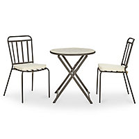 Lot table de jardin métal et marbre ronde Sofia + 2 chaises de jardin Sofia + 2 galettes de chaise Sofia