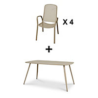 Lot table de jardin métal rectangulaire Blooma Dorsey + 4 fauteuils de jardin