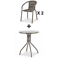 Lot table de jardin ronde Blooma Bari grise ø60 cm + 2 fauteuils de jardin Bari