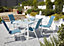 Lot table Janeiro blanche L. 150 cm + 4 fauteuils de jardin métal et toile Blooma Janeiro